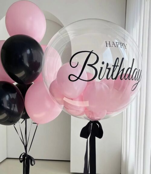 Сет с черными и розовыми шарами <Happy Birthday>