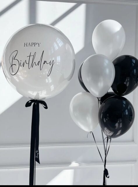Сет с черными и белыми шариками <Happy Birthday>